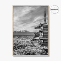 Fujiyoshida Black and White Fine Art Photo Print, Mount Fuji, Chureito Pagoda Poster