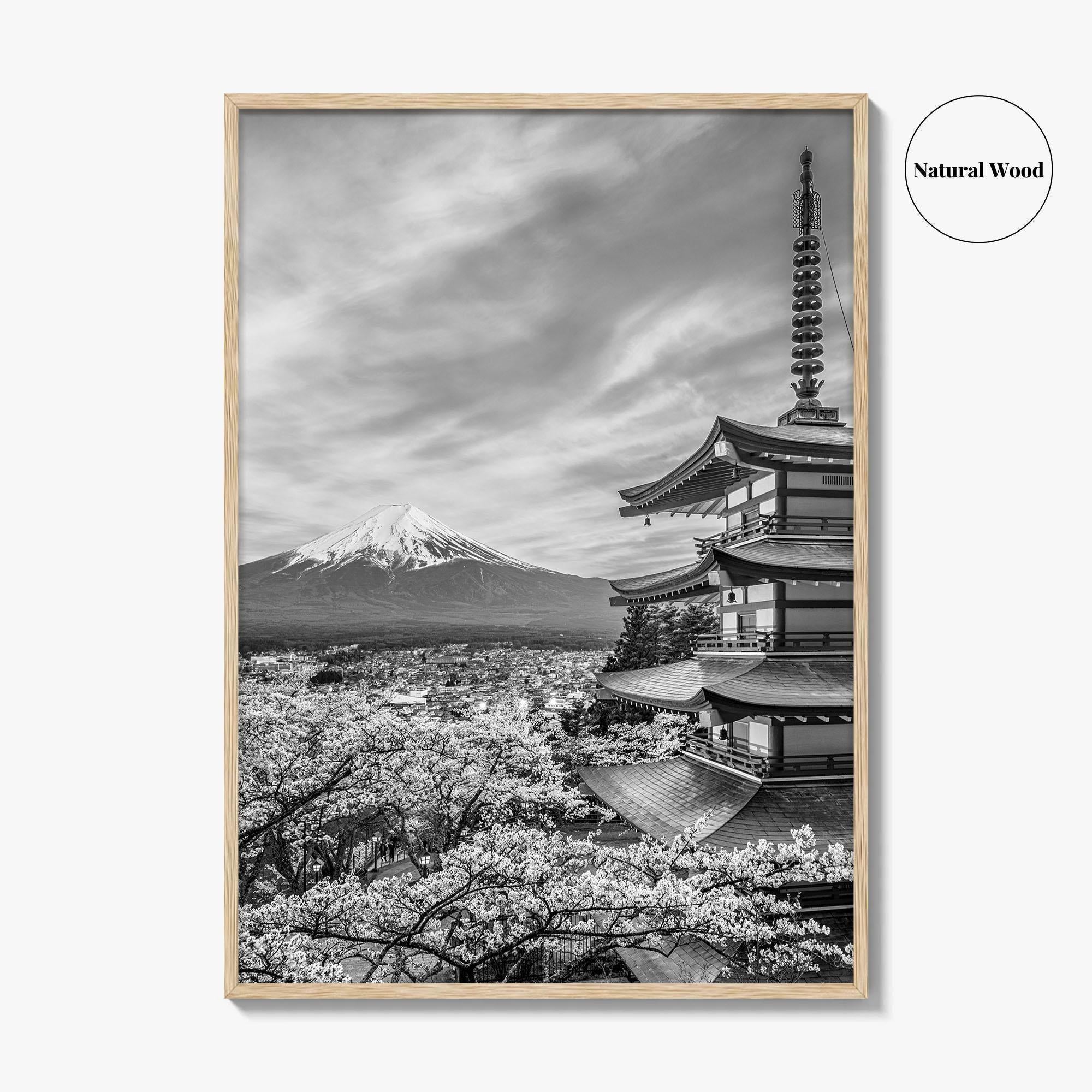 Fujiyoshida Black and White Fine Art Photo Print, Mount Fuji, Chureito Pagoda Poster