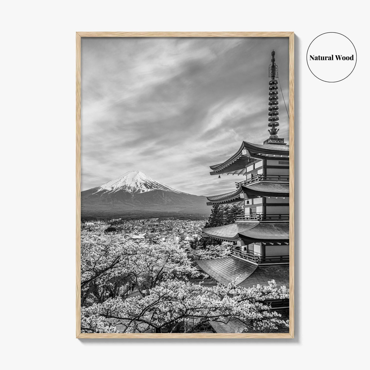 Fujiyoshida Black and White Fine Art Photo Print, Mount Fuji, Chureito Pagoda Poster