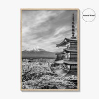 Fujiyoshida Black and White Fine Art Photo Print, Mount Fuji, Chureito Pagoda Poster