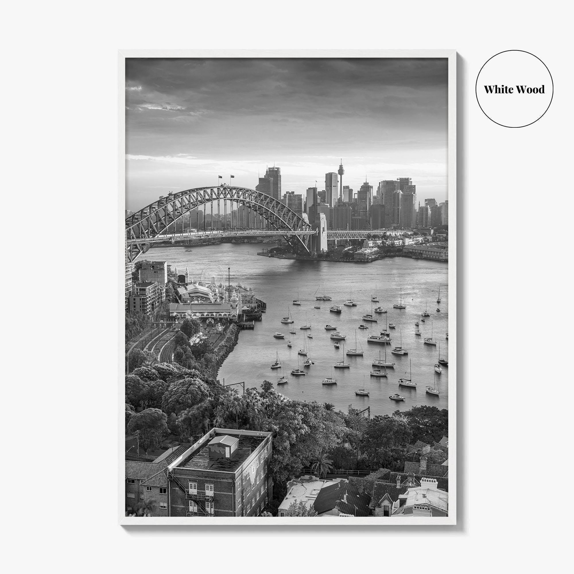Sydney Skyline Black and White Fine Art Photo Print, Harbour Bridge Australia Poster