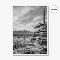 Fujiyoshida Black and White Fine Art Photo Print, Mount Fuji, Chureito Pagoda Poster