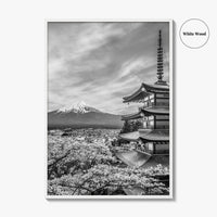 Fujiyoshida Black and White Fine Art Photo Print, Mount Fuji, Chureito Pagoda Poster