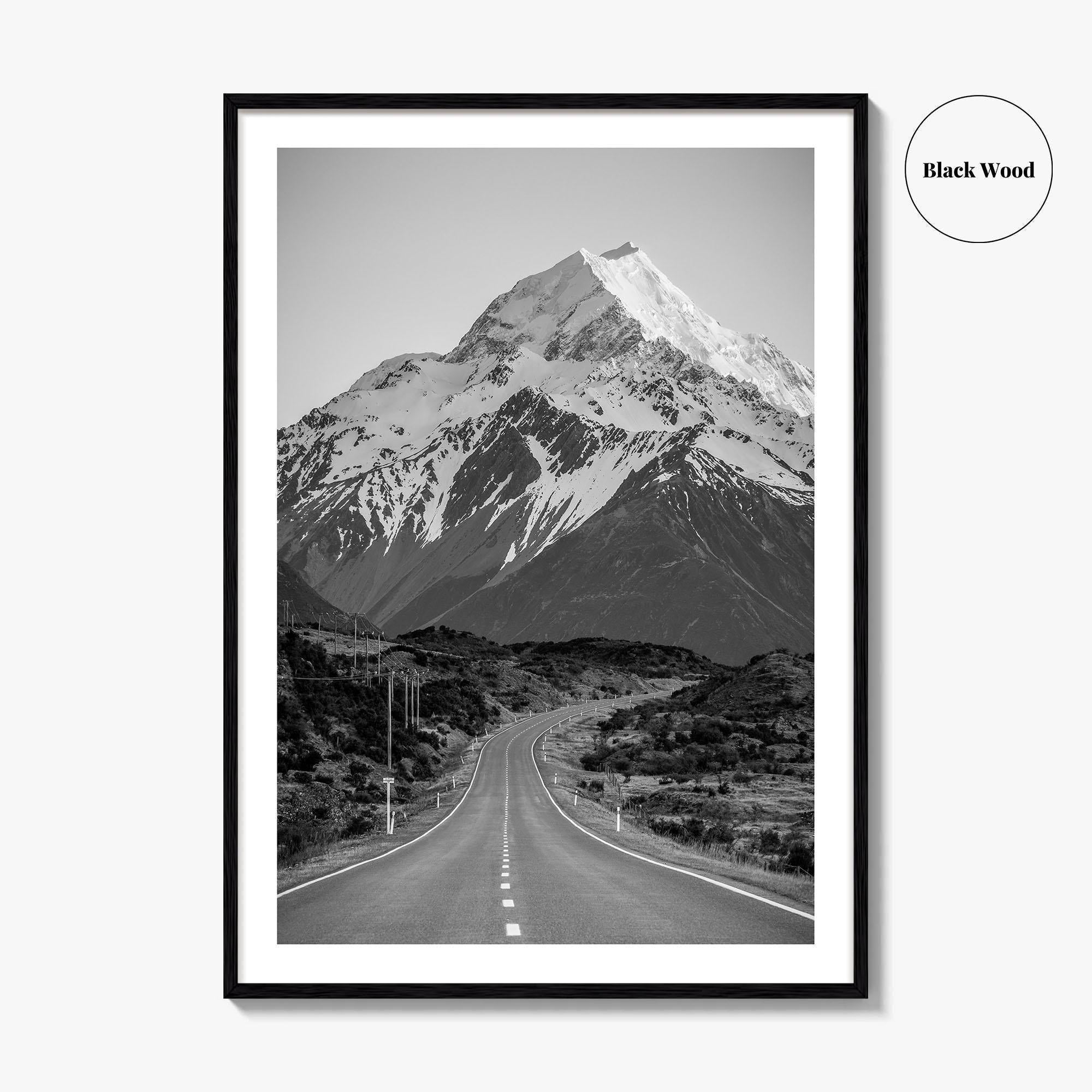 Aoraki Mount Cook Black and White Fine Art Photo Print, New Zealand Poster