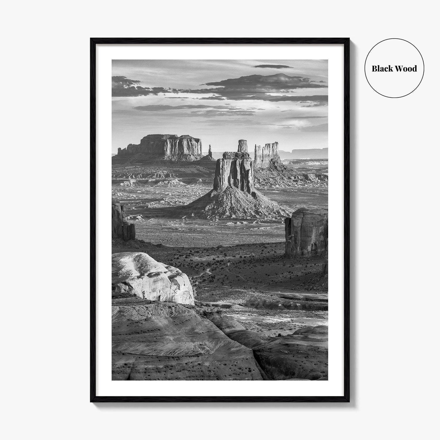 Monument Valley Black and White Fine Art Photo Print, Hunts Mesa Arizona Poster