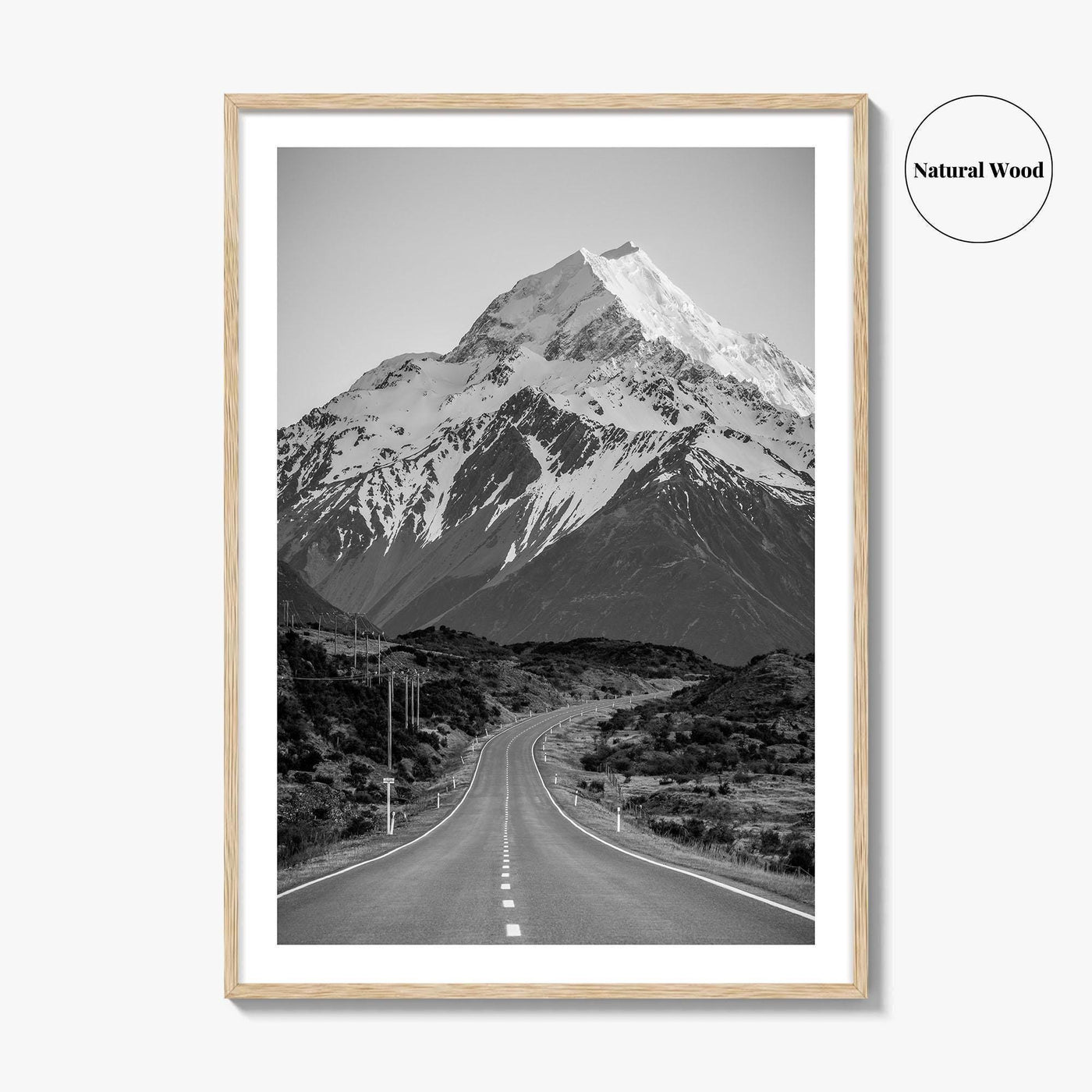Aoraki Mount Cook Black and White Fine Art Photo Print, New Zealand Poster
