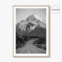Aoraki Mount Cook Black and White Fine Art Photo Print, New Zealand Poster