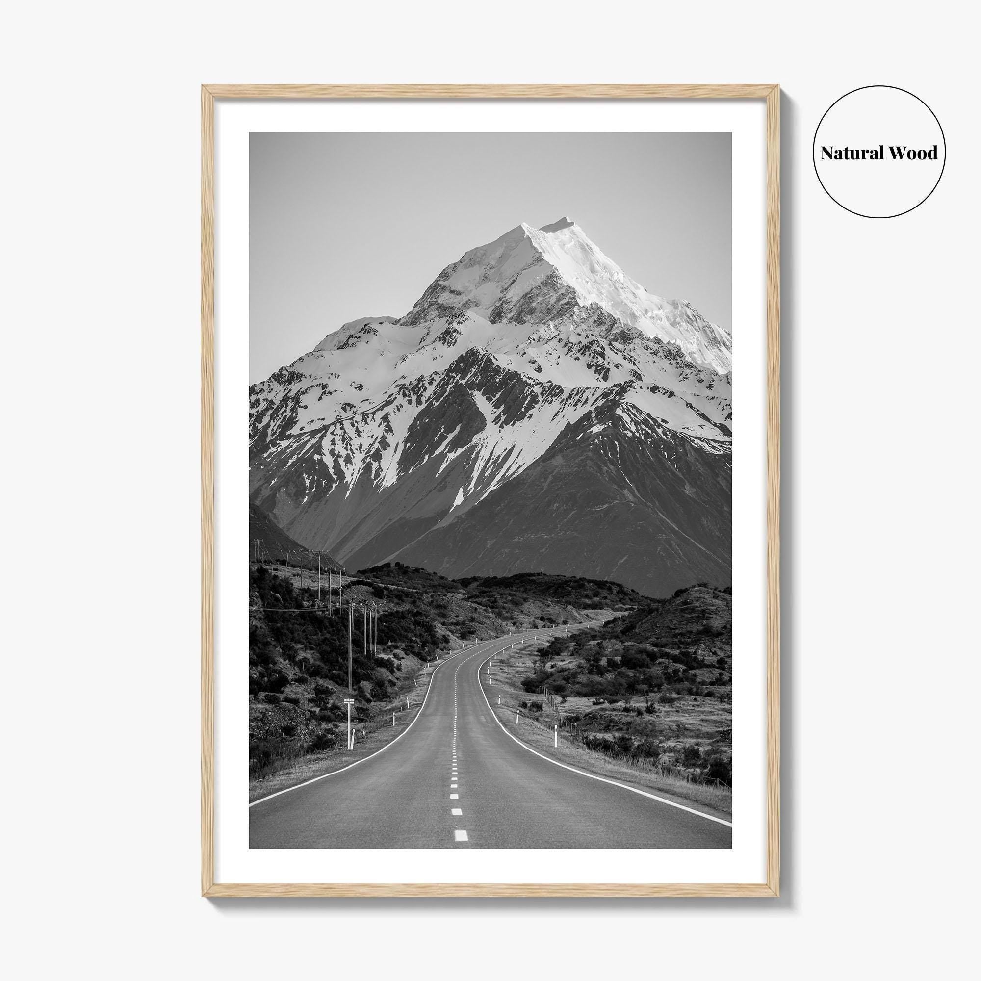 Aoraki Mount Cook Black and White Fine Art Photo Print, New Zealand Poster