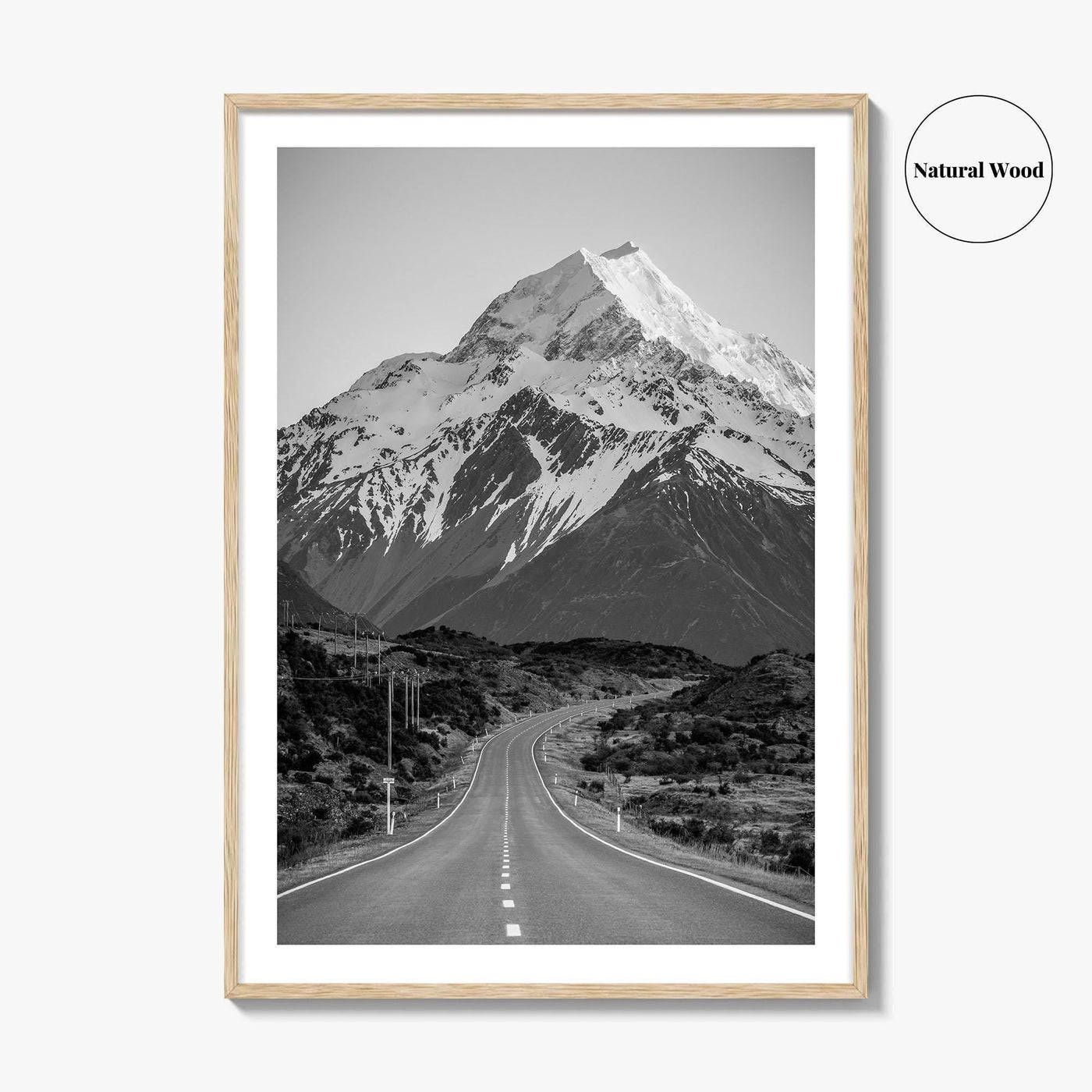 Aoraki Mount Cook Black and White Fine Art Photo Print, New Zealand Poster