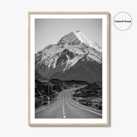 Aoraki Mount Cook Black and White Fine Art Photo Print, New Zealand Poster