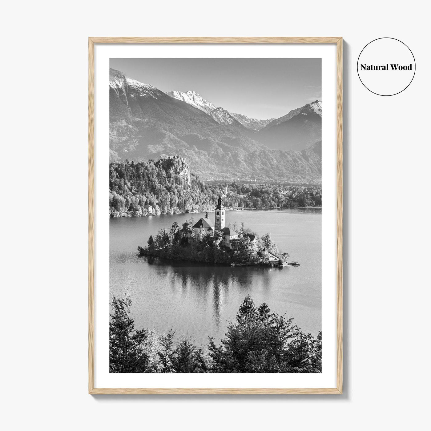 Lake Bled Black and White Fine Art Photo Print, Slovenia Wall Poster, Julian Alps