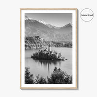 Lake Bled Black and White Fine Art Photo Print, Slovenia Wall Poster, Julian Alps