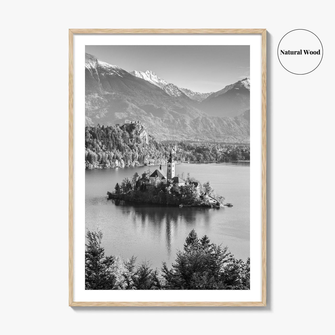 Lake Bled Black and White Fine Art Photo Print, Slovenia Wall Poster, Julian Alps