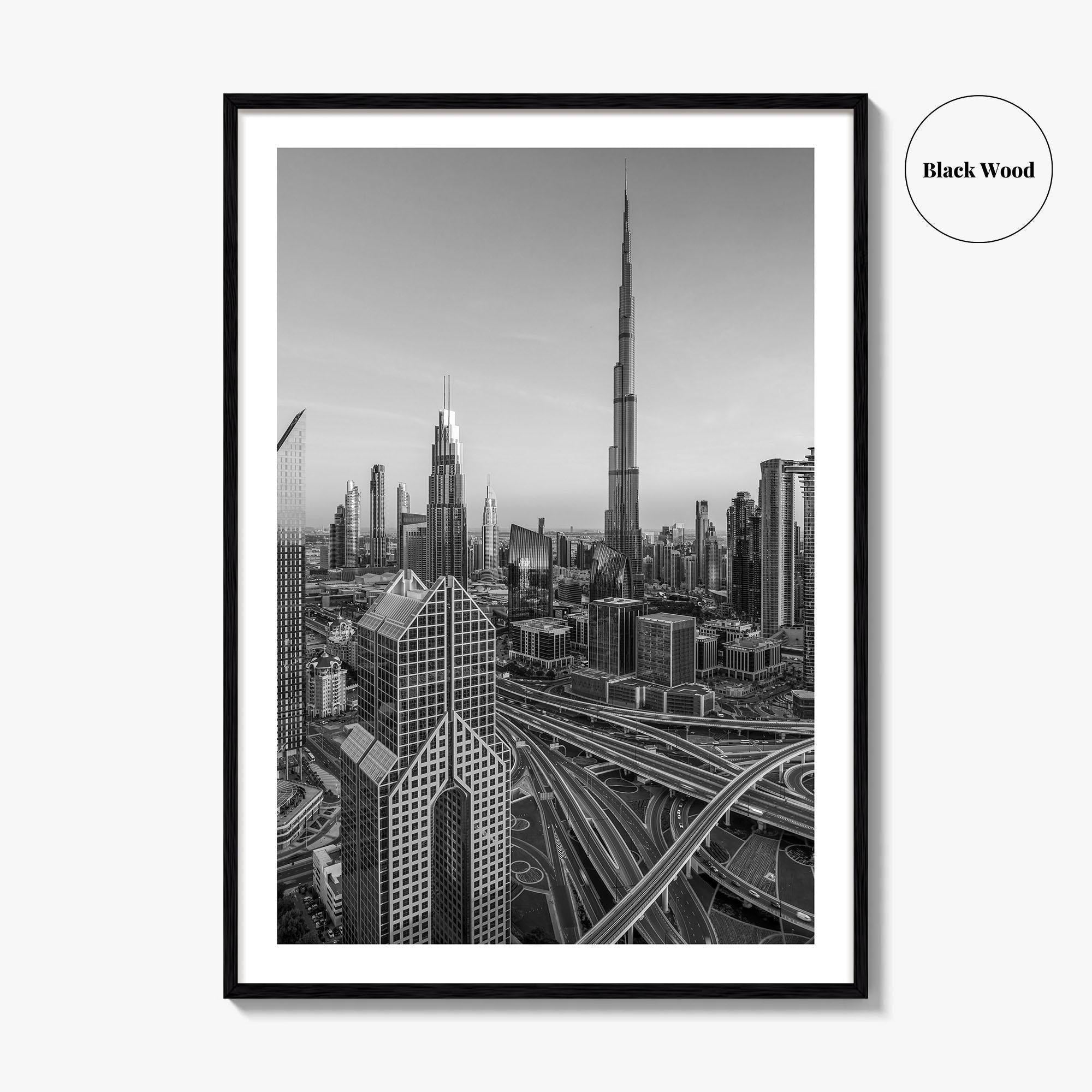 Dubai Skyline Black and White Fine Art Photo Print, Sheikh Zayed Road, UAE Poster