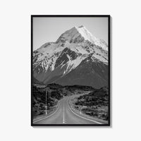 Aoraki Mount Cook Black and White Fine Art Photo Print, New Zealand Poster