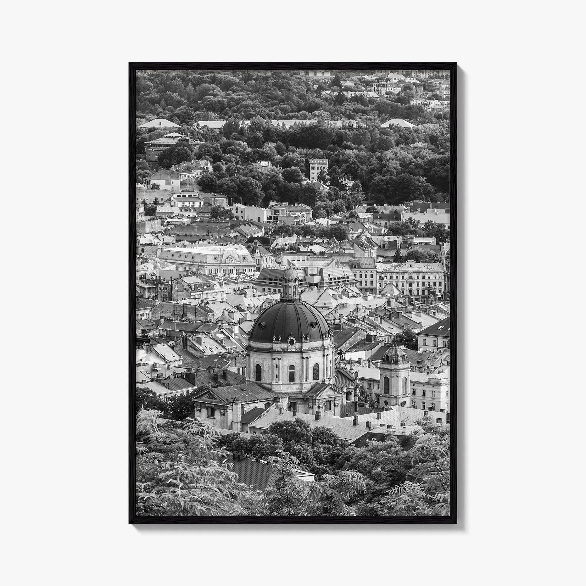 Lviv Black and White Fine Art Photo Print, Historic City Center, Ukraine Poster