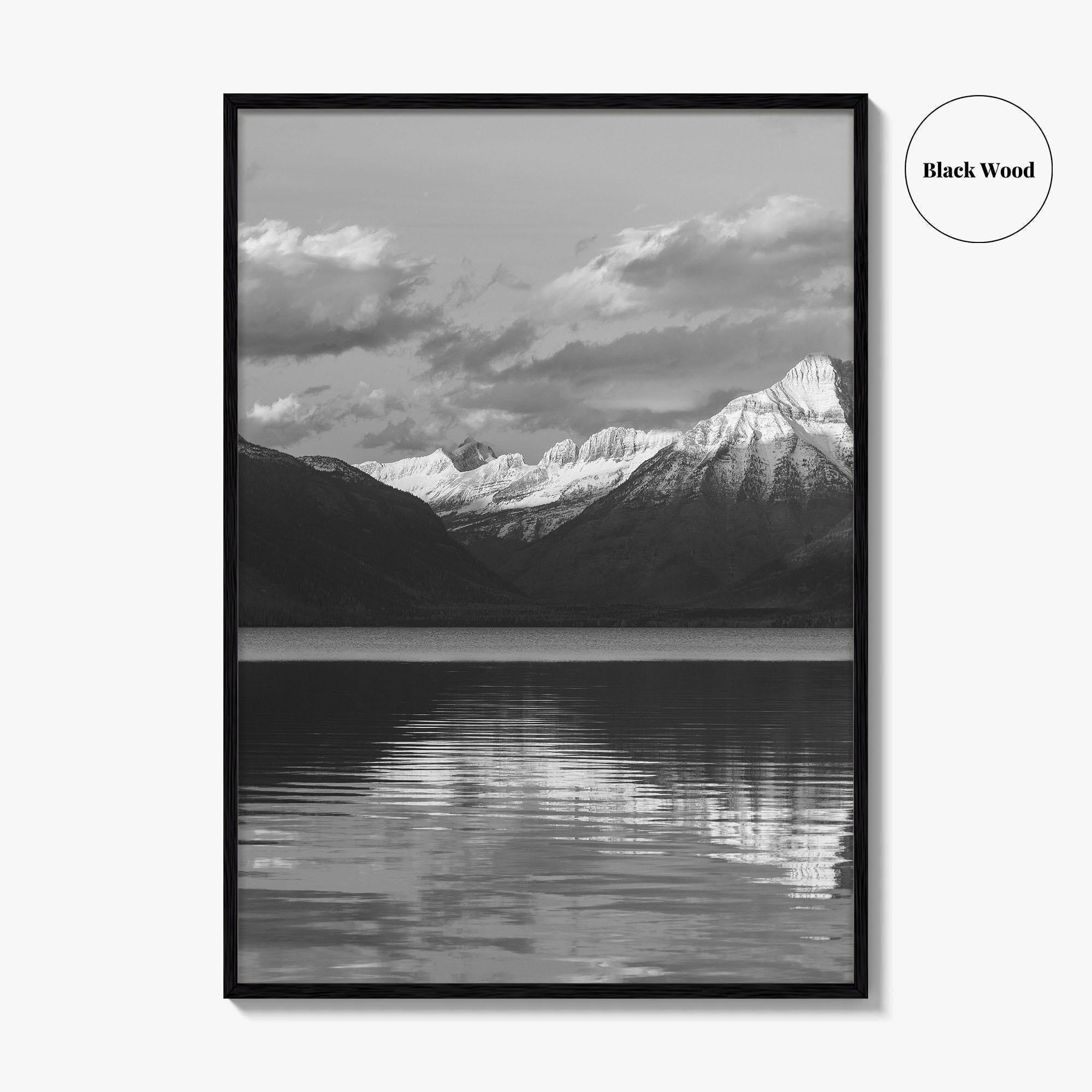 Glacier National Park Black and White Fine Art Photo Print, Montana Wall Poster, USA