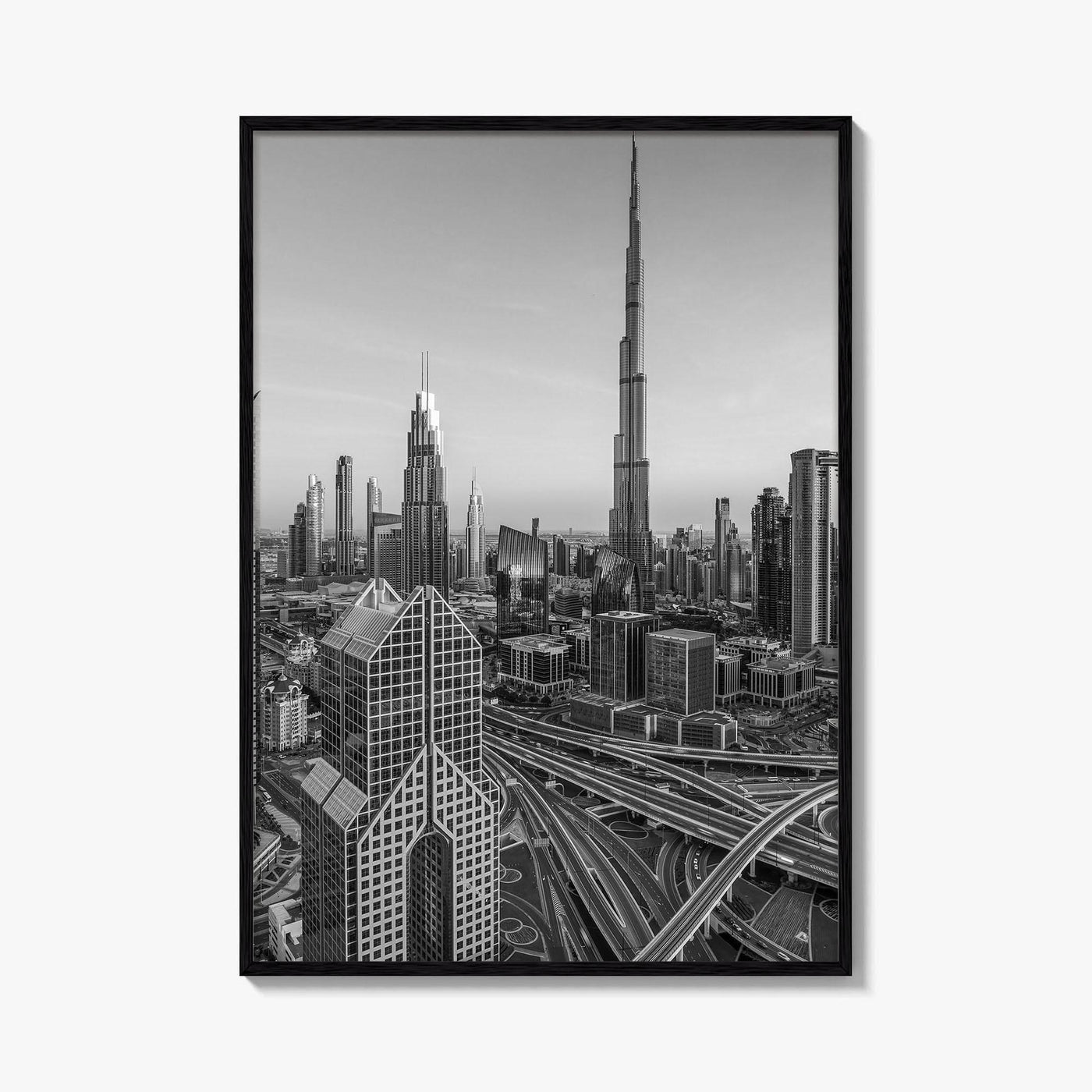 Dubai Skyline Black and White Fine Art Photo Print, Sheikh Zayed Road, UAE Poster