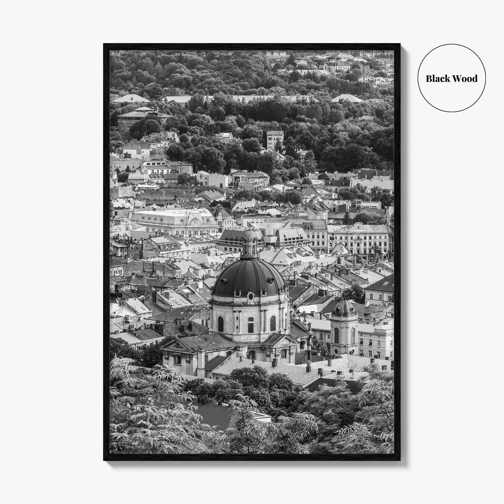 Lviv Black and White Fine Art Photo Print, Historic City Center, Ukraine Poster