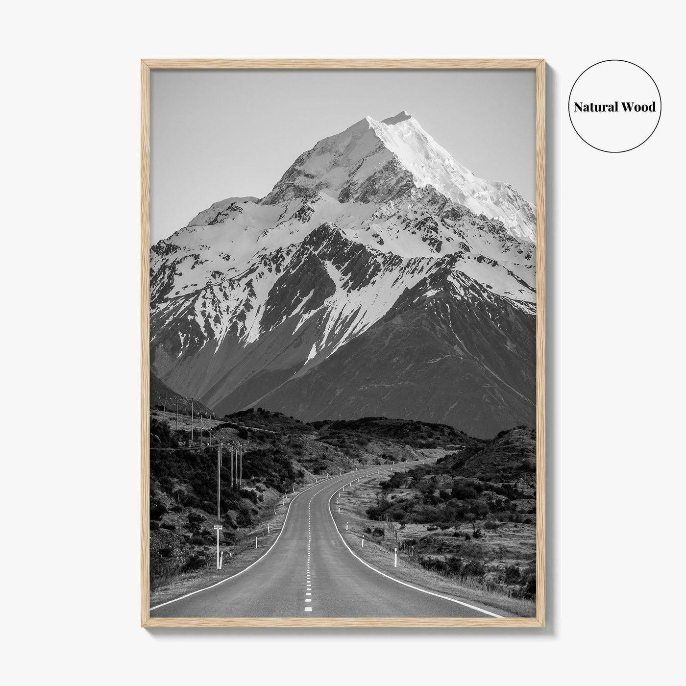 Aoraki Mount Cook Black and White Fine Art Photo Print, New Zealand Poster