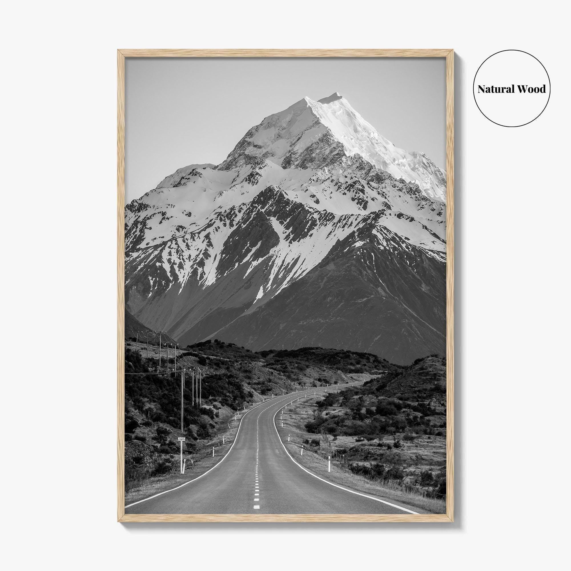 Aoraki Mount Cook Black and White Fine Art Photo Print, New Zealand Poster