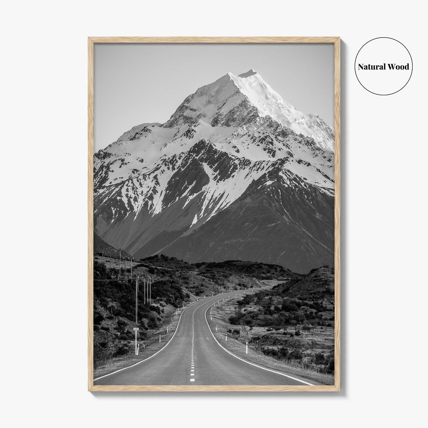 Aoraki Mount Cook Black and White Fine Art Photo Print, New Zealand Poster