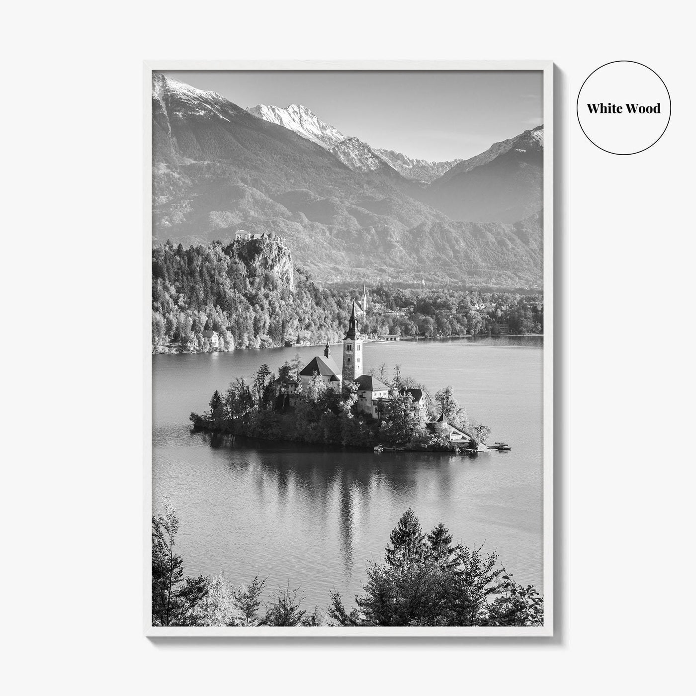 Lake Bled Black and White Fine Art Photo Print, Slovenia Wall Poster, Julian Alps