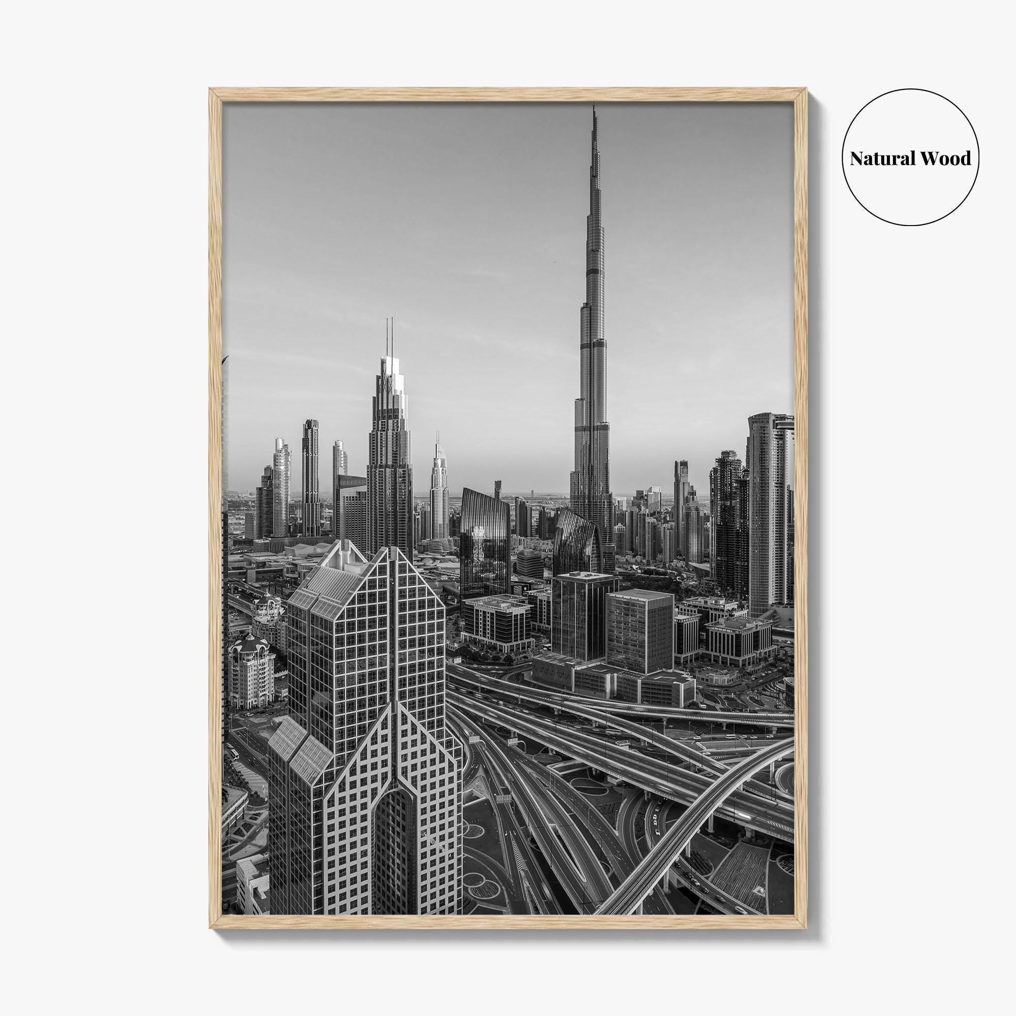Dubai Skyline Black and White Fine Art Photo Print, Sheikh Zayed Road, UAE Poster
