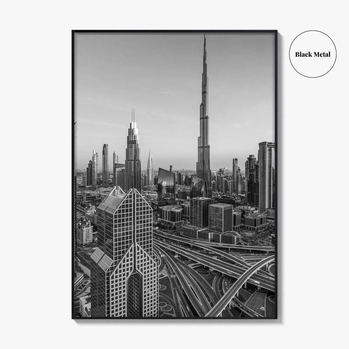 Dubai Skyline Black and White Fine Art Photo Print, Sheikh Zayed Road, UAE Poster