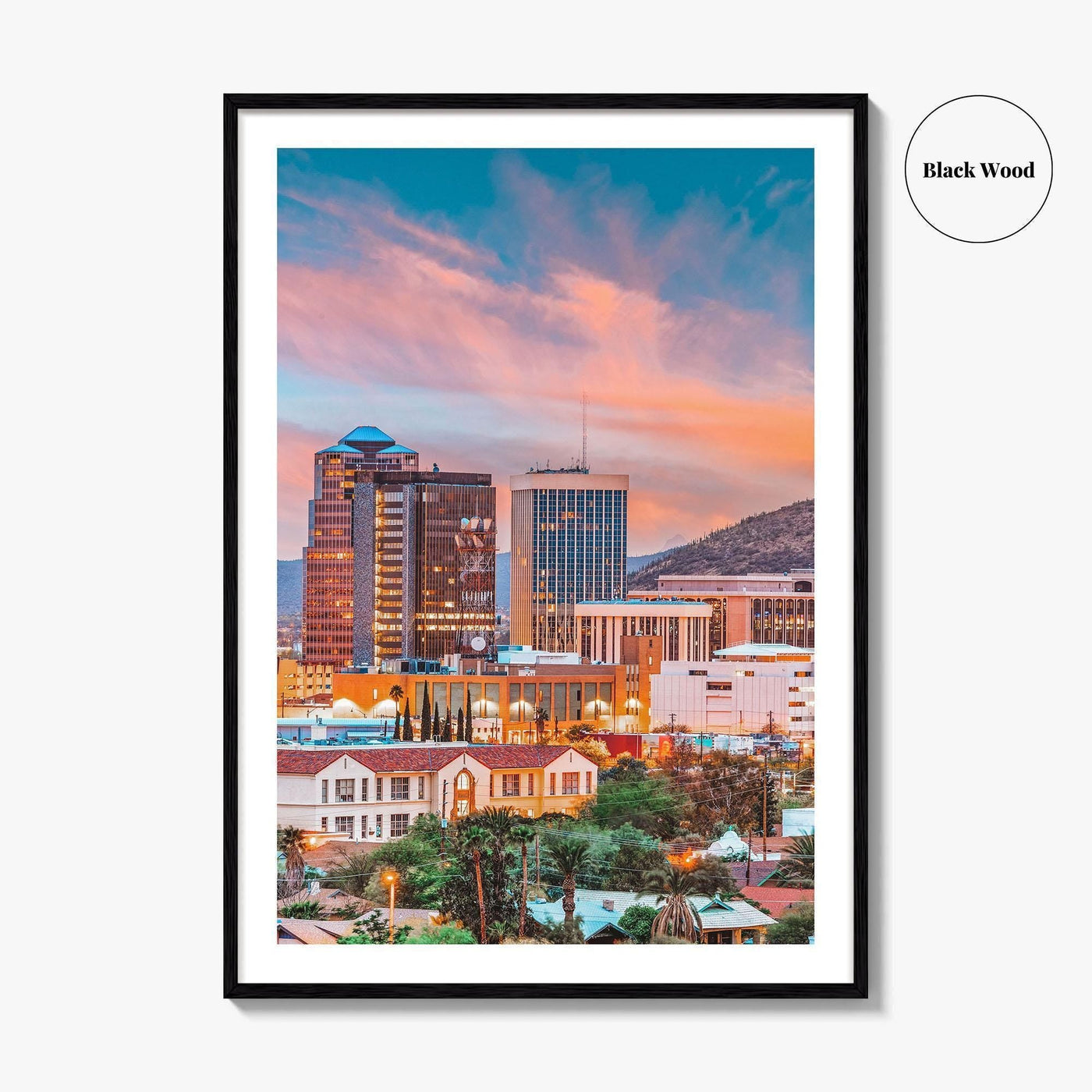 Tucson Skyline Fine Art Photo Print, Arizona, Downtown, Sentinel Peak A Mountain, Wall Decor