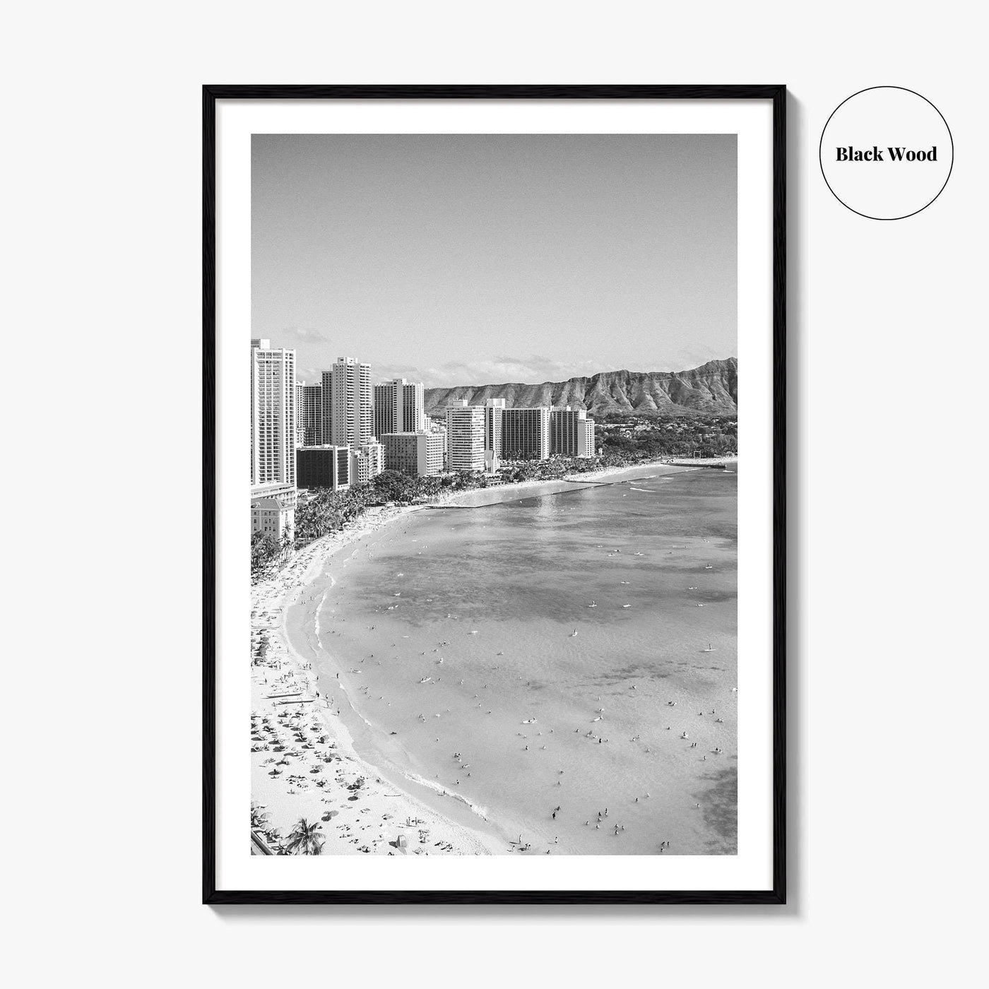 Honolulu Black and White Fine Art Photo Print, Diamond Head, Oahu Hawaii, USA