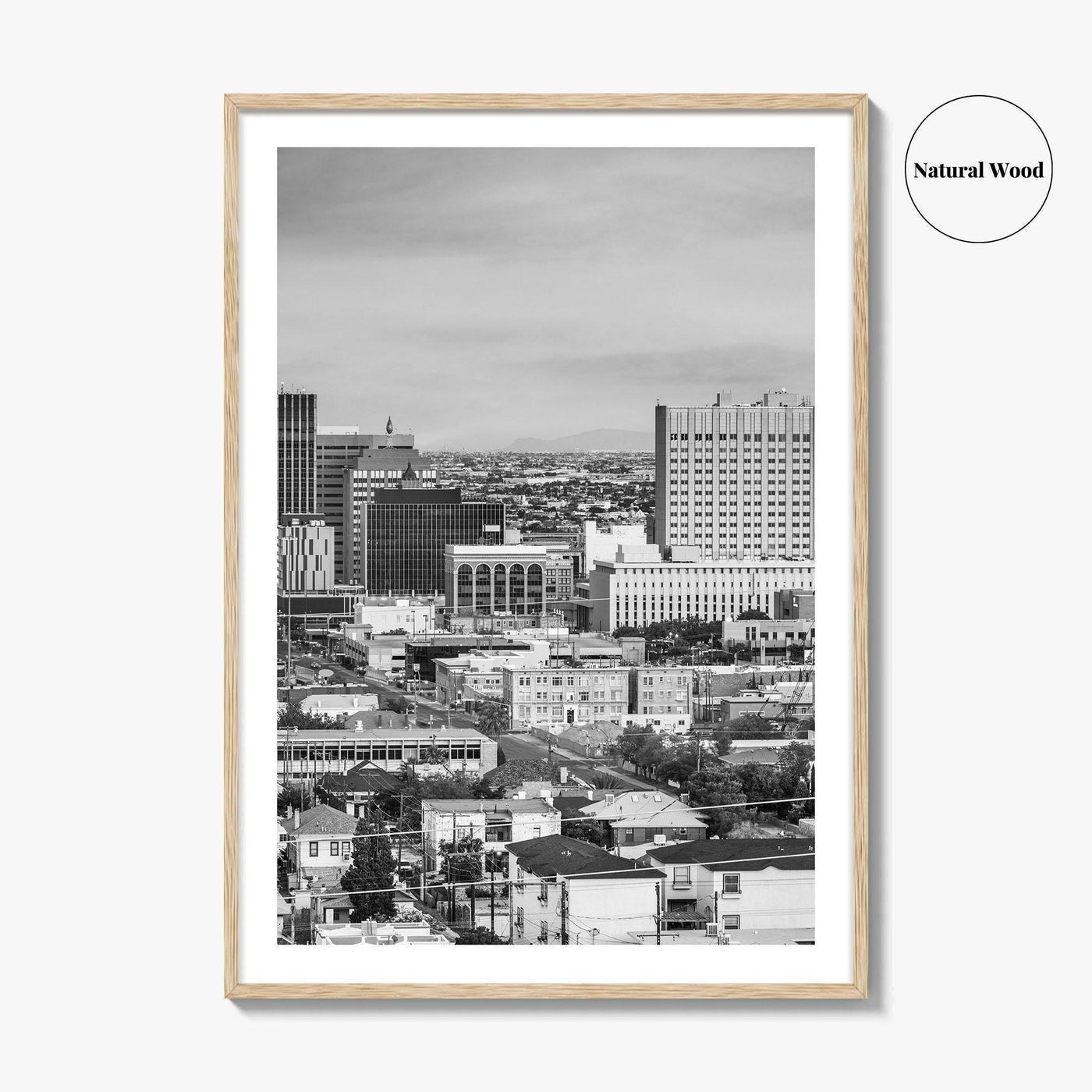 El Paso Skyline Black and White Fine Art Photo Print, Texas Juarez Mexico Poster