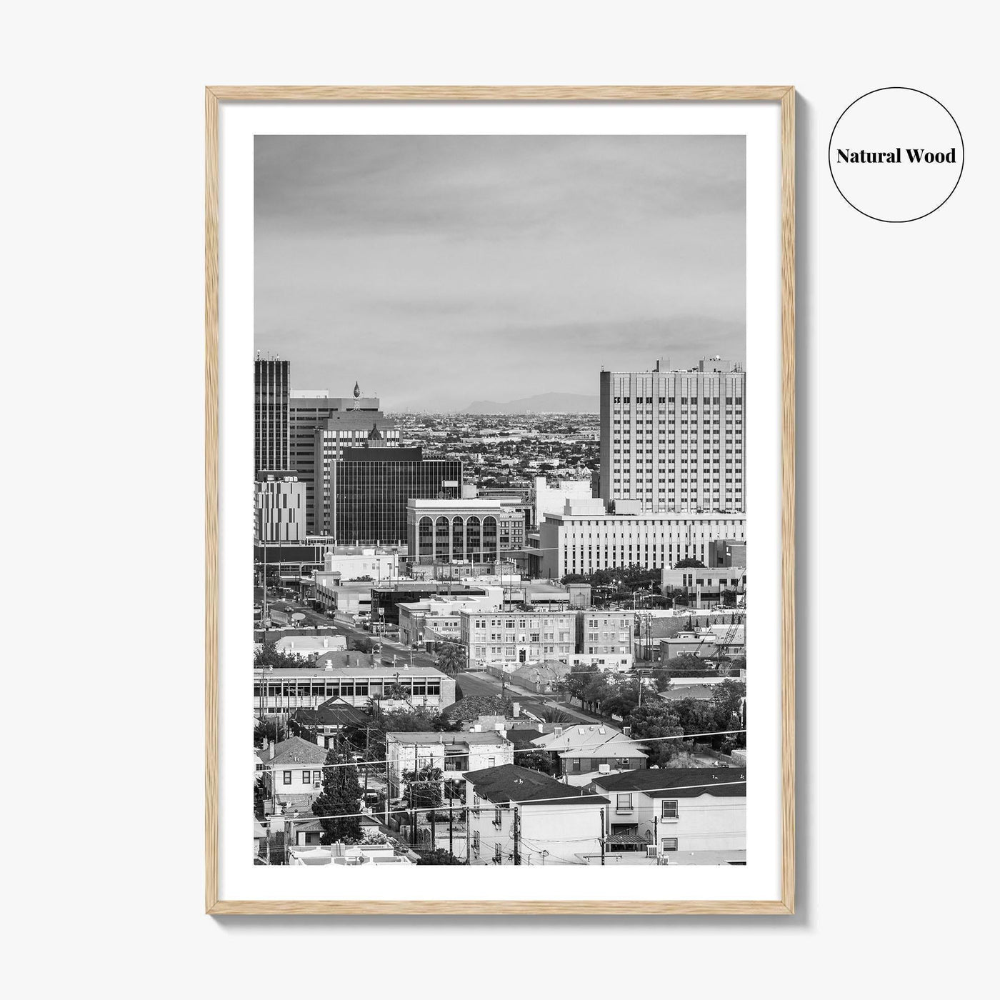 El Paso Skyline Black and White Fine Art Photo Print, Texas Juarez Mexico Poster