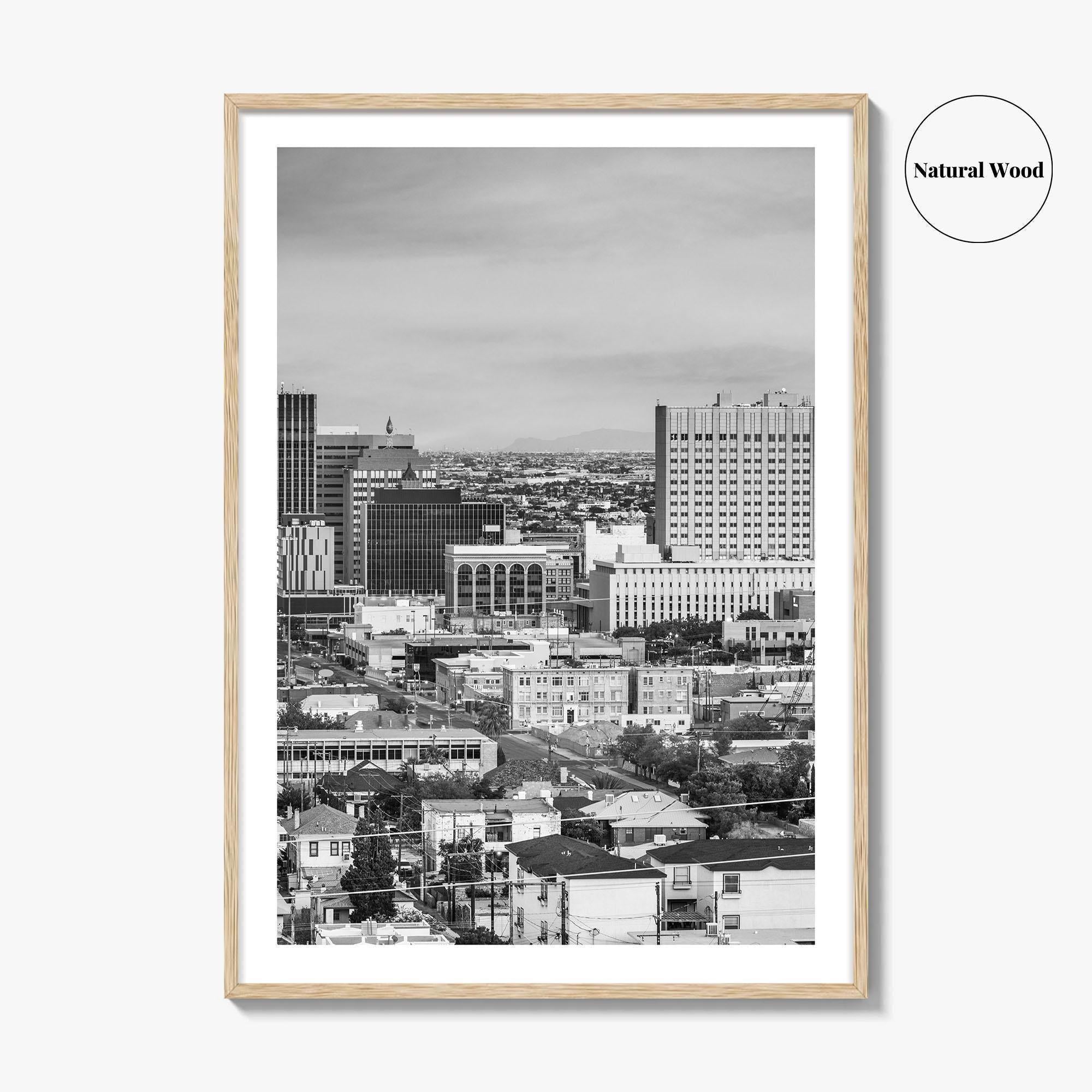 El Paso Skyline Black and White Fine Art Photo Print, Texas Juarez Mexico Poster