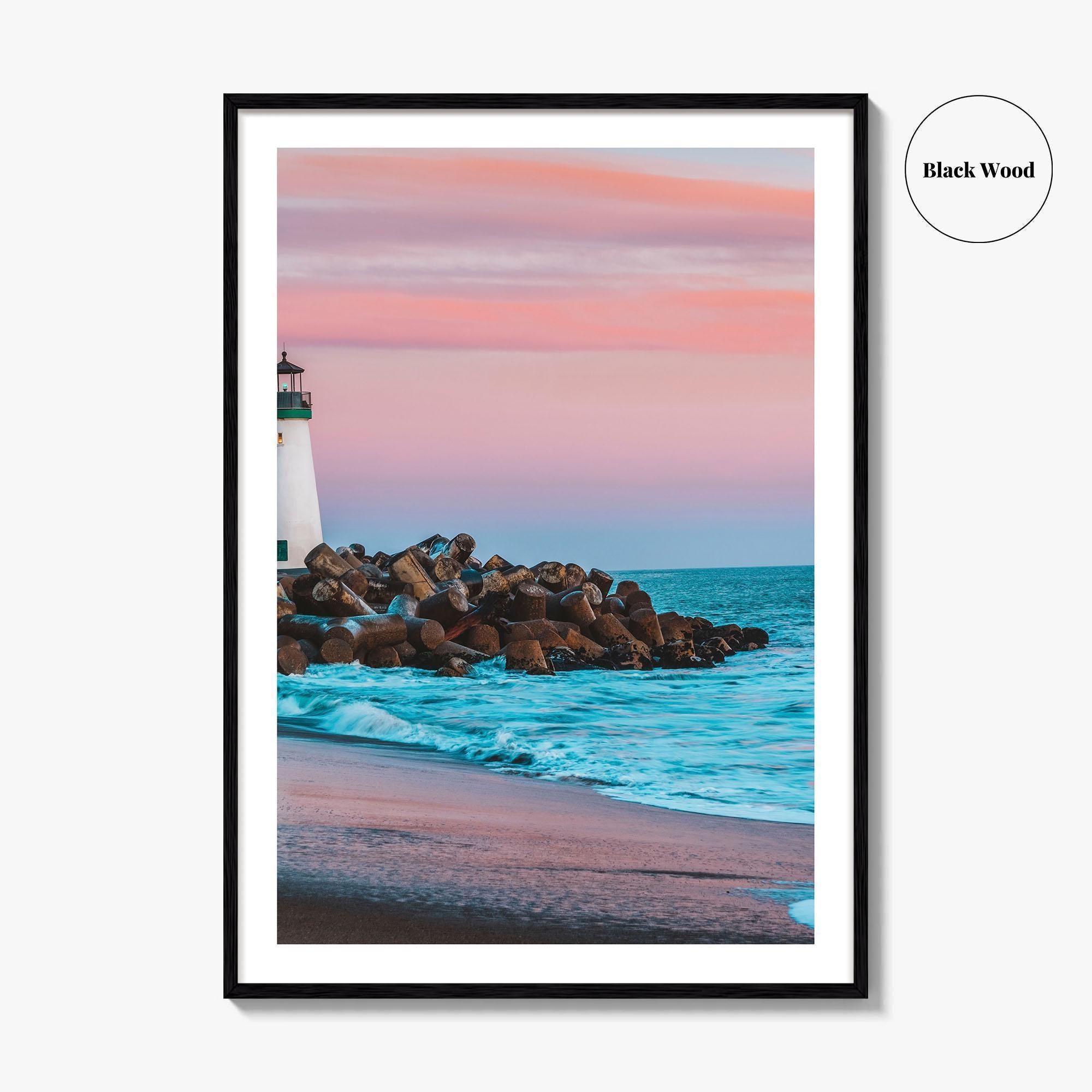 Santa Cruz Fine Art Photo Print, Breakwater Walton Lighthouse, California USA, Wall Decor Poster