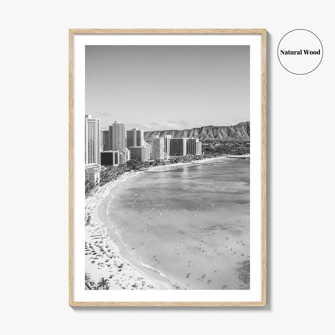 Honolulu Black and White Fine Art Photo Print, Diamond Head, Oahu Hawaii, USA