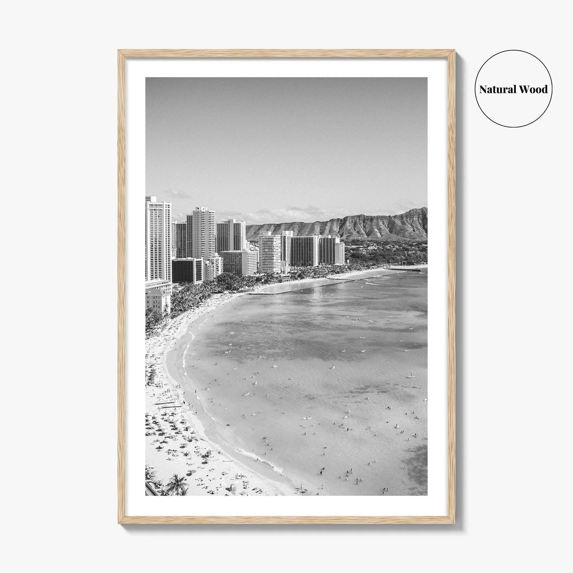 Honolulu Black and White Fine Art Photo Print, Diamond Head, Oahu Hawaii, USA