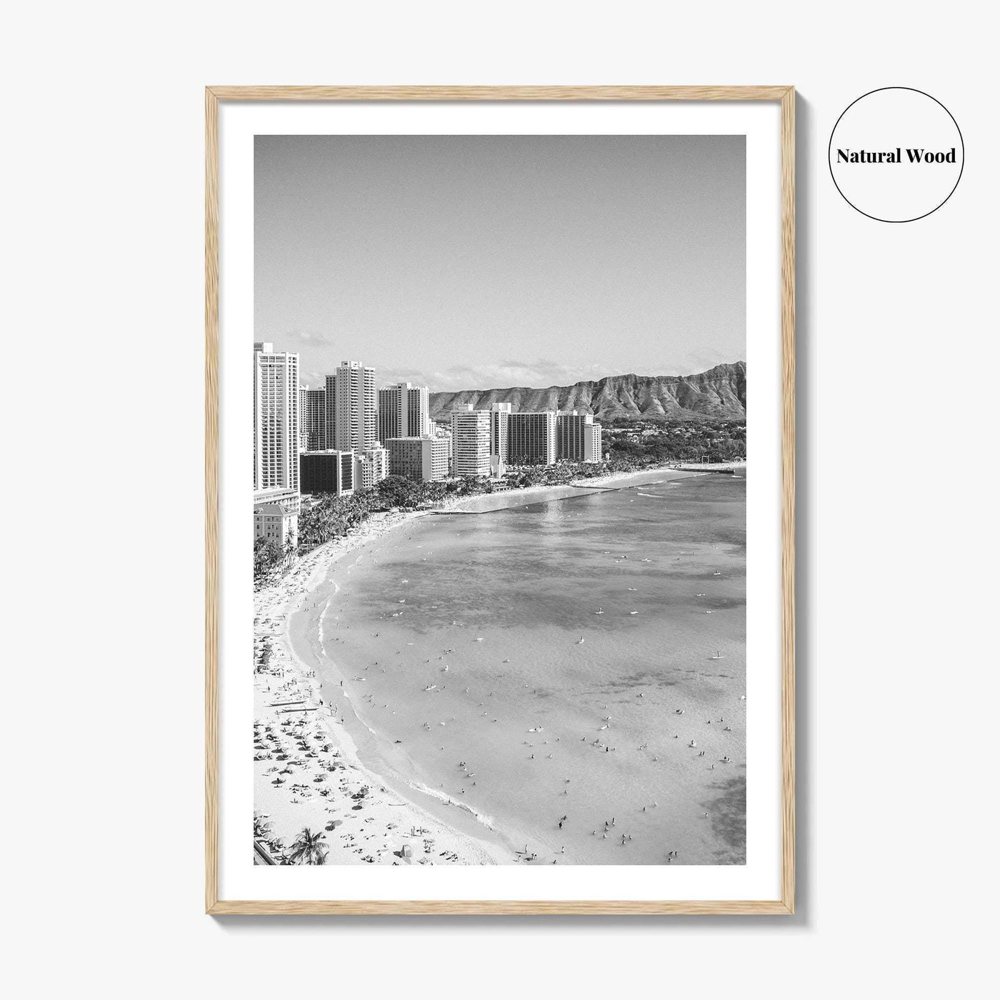 Honolulu Black and White Fine Art Photo Print, Diamond Head, Oahu Hawaii, USA