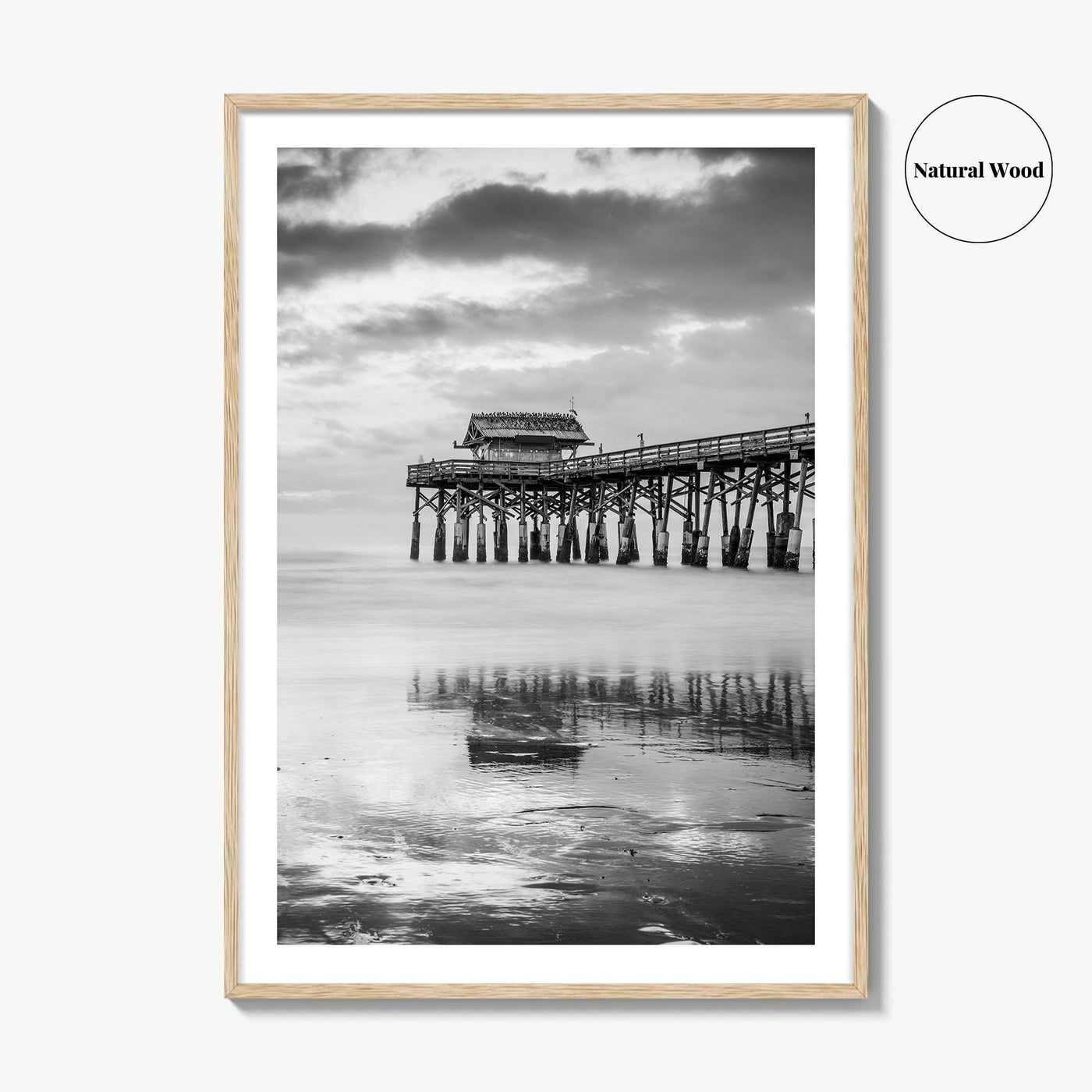 Cocoa Beach Black and White Fine Art Photo Print, Pier Florida Space Coast Poster
