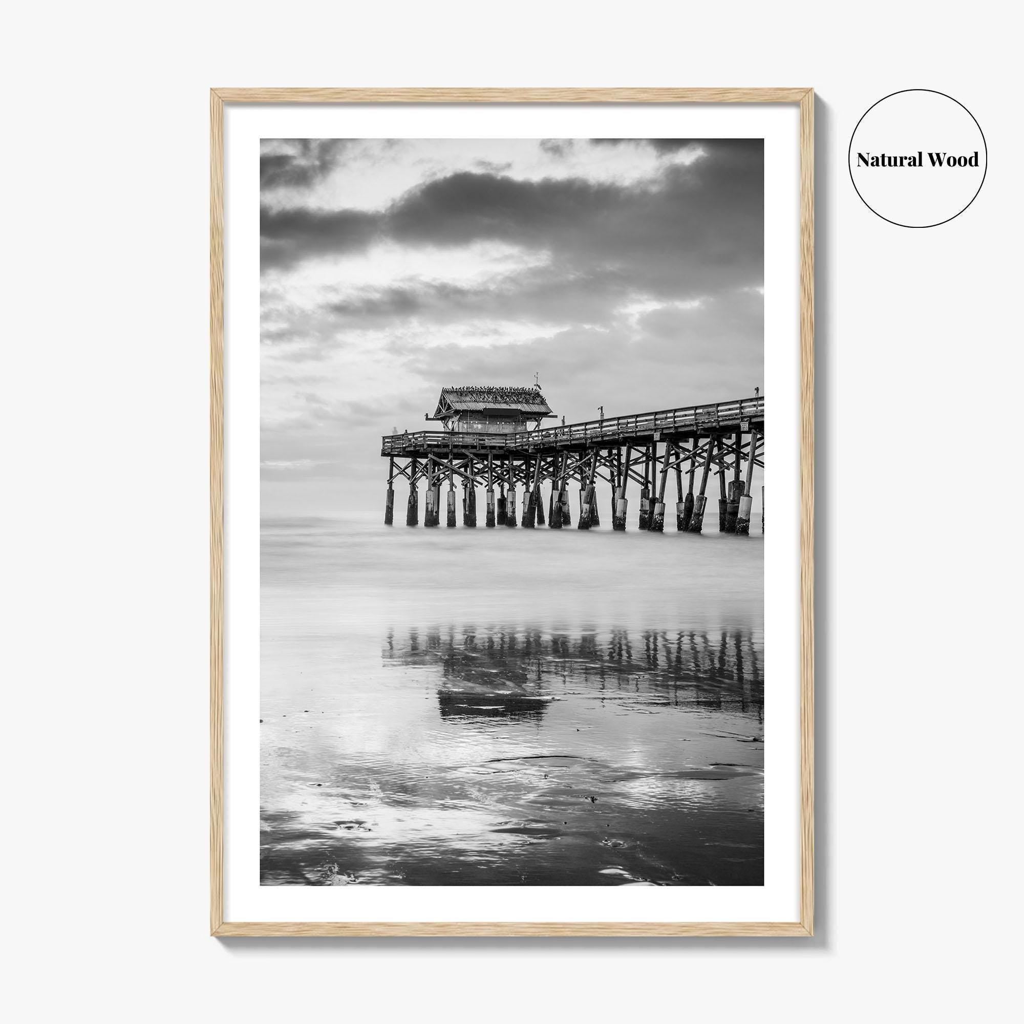 Cocoa Beach Black and White Fine Art Photo Print, Pier Florida Space Coast Poster