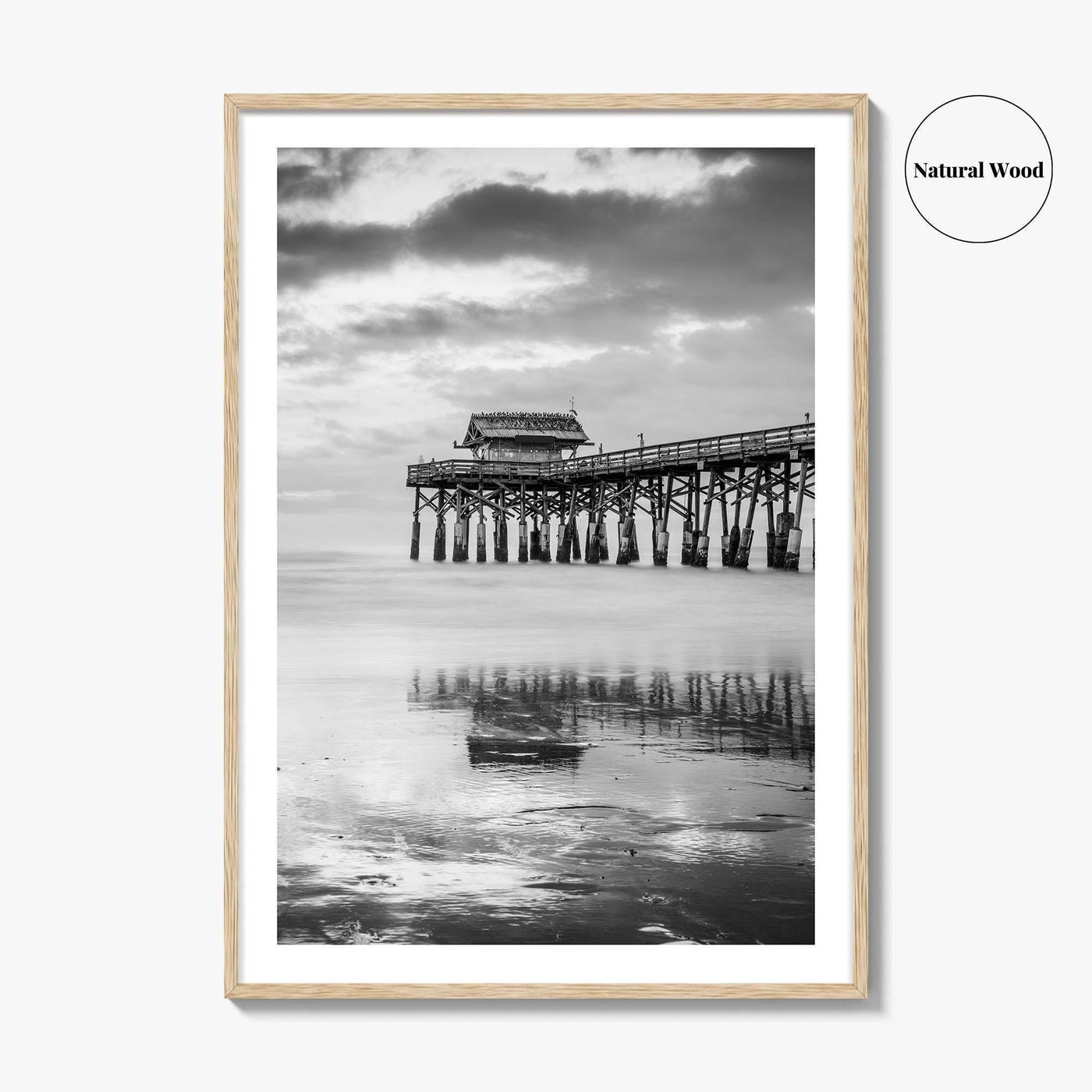 Cocoa Beach Black and White Fine Art Photo Print, Pier Florida Space Coast Poster