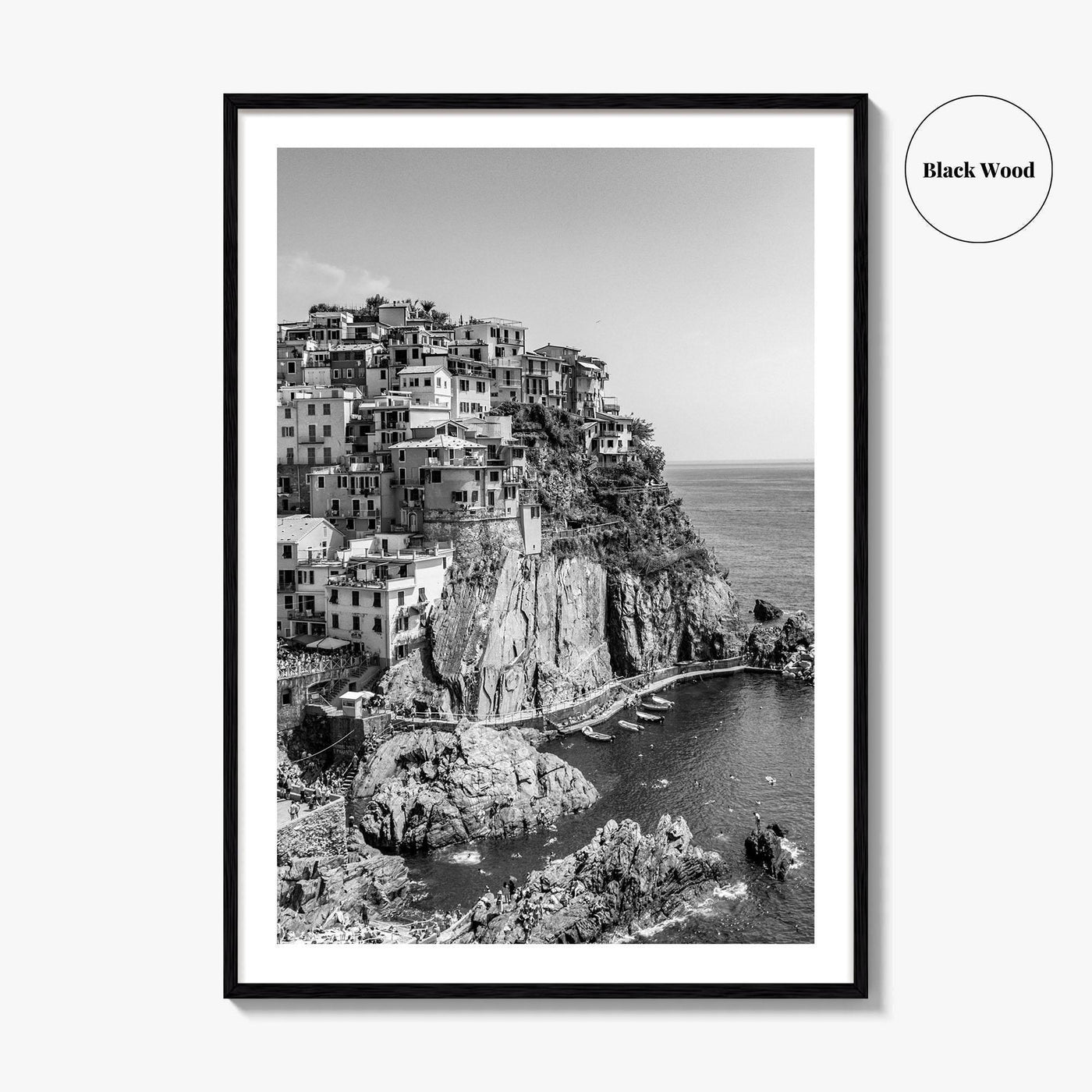 Manarola Black and White Fine Art Photo Print, Cinque Terre Italy Wall Decor Poster