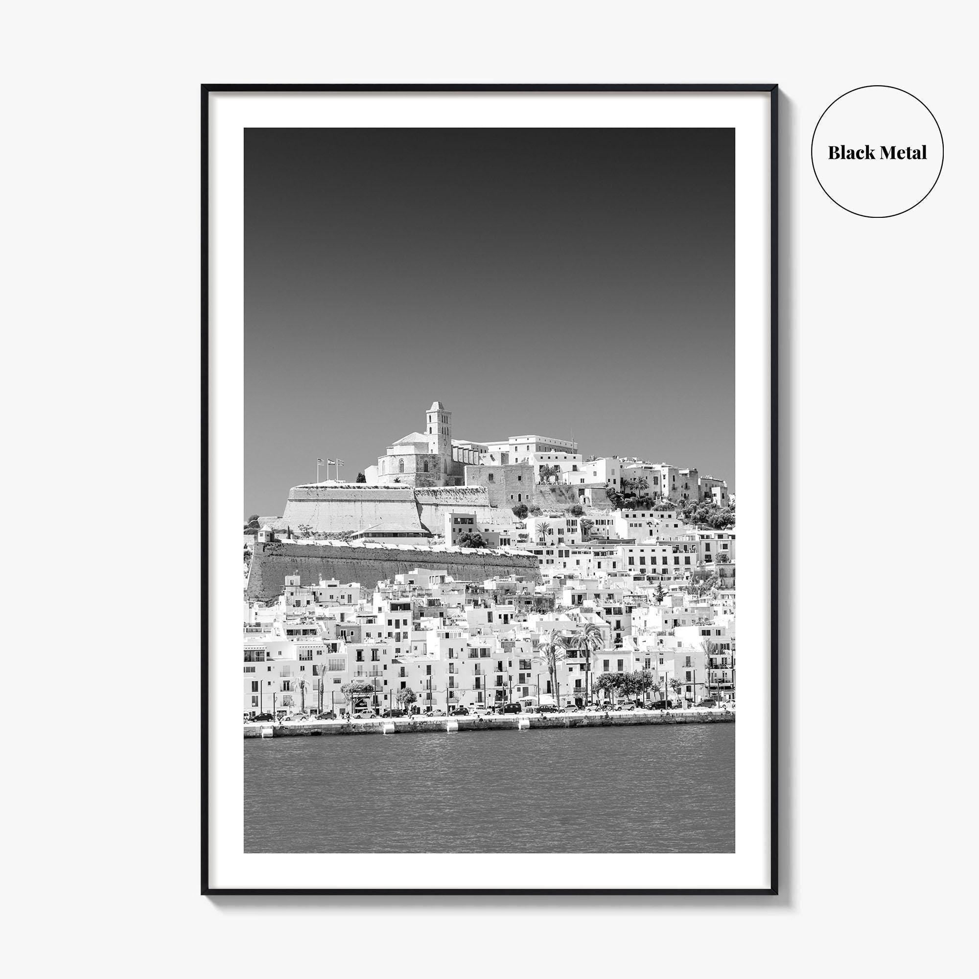 Ibiza Skyline Black and White Fine Art Photo Print, Balearic Islands Spain Poster