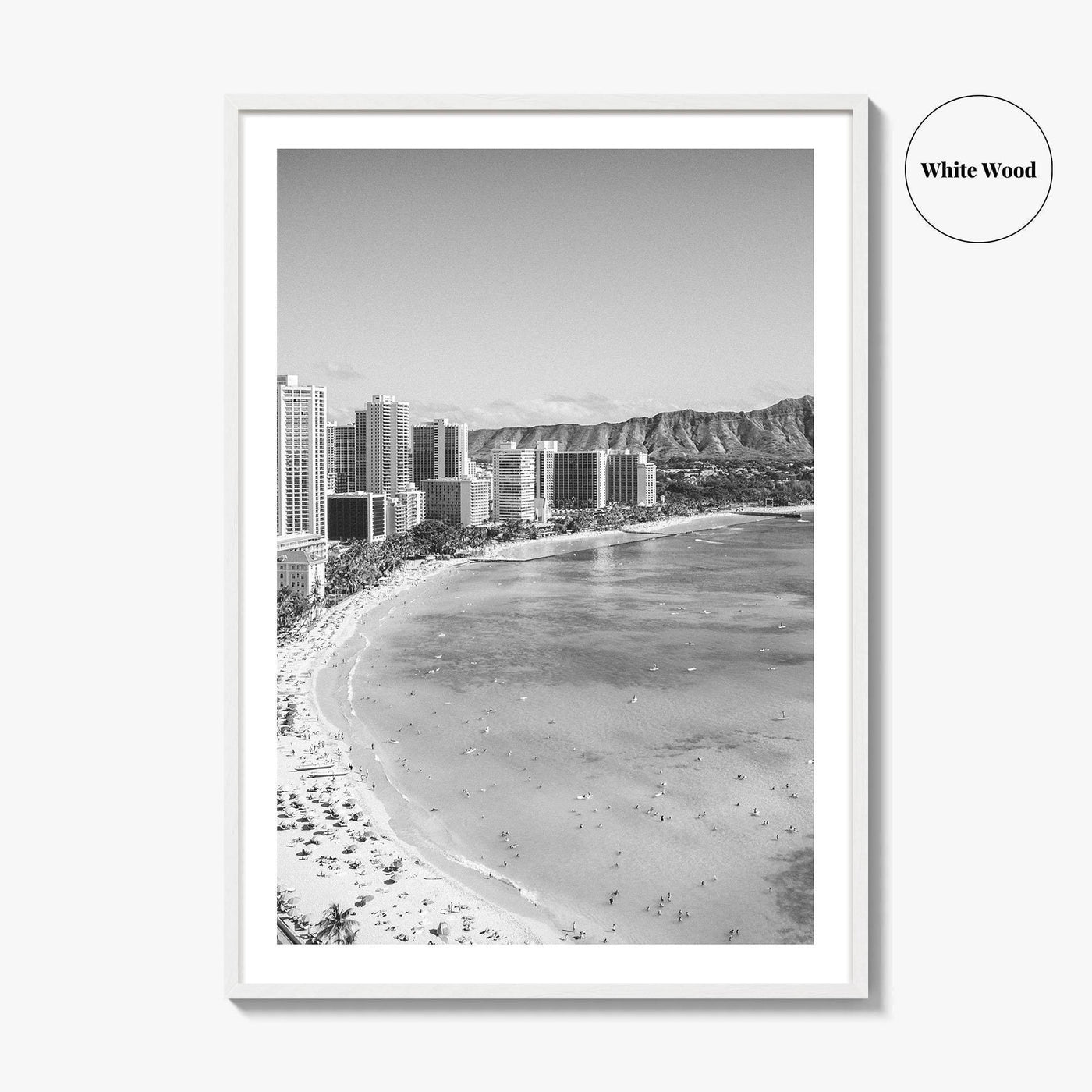 Honolulu Black and White Fine Art Photo Print, Diamond Head, Oahu Hawaii, USA