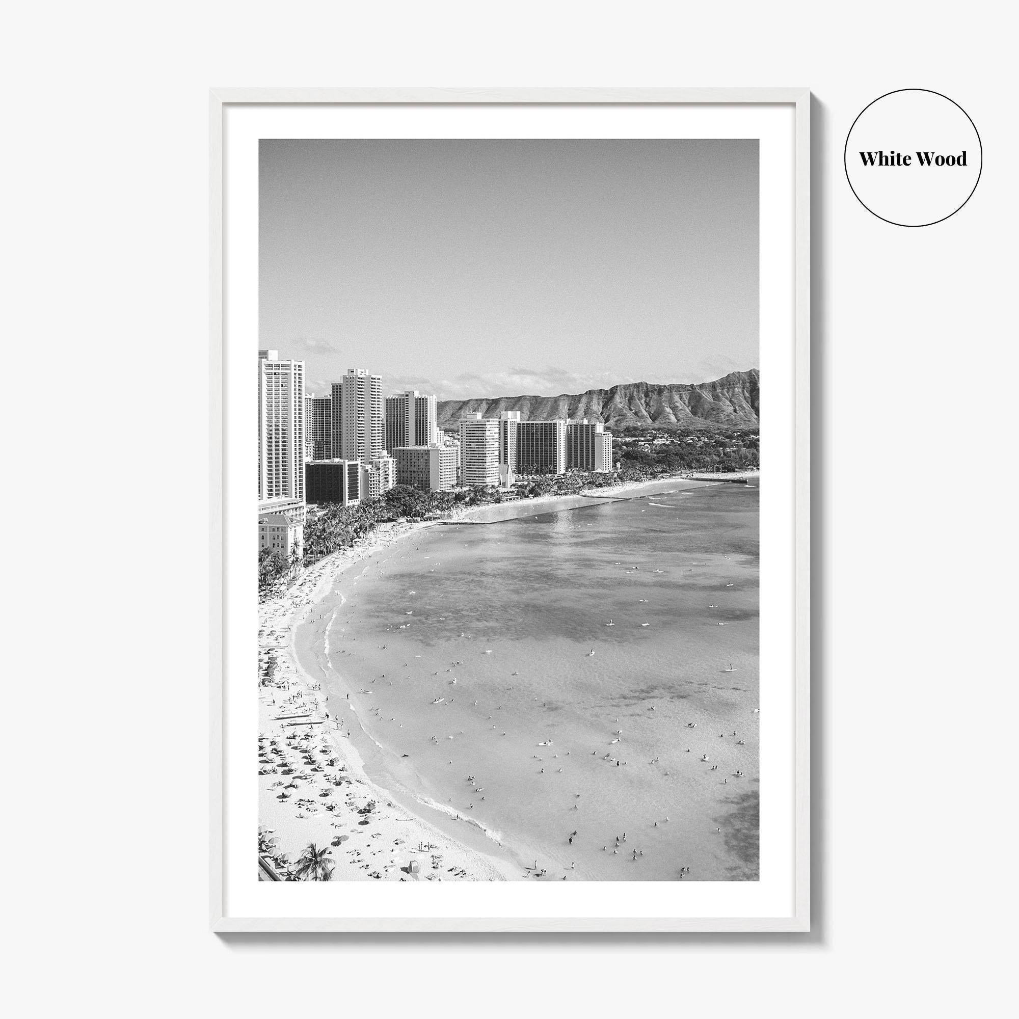 Honolulu Black and White Fine Art Photo Print, Diamond Head, Oahu Hawaii, USA