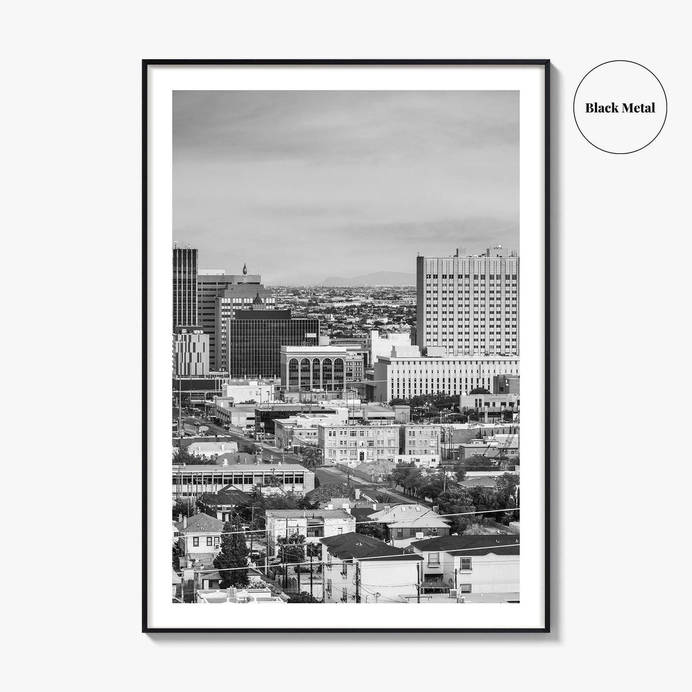 El Paso Skyline Black and White Fine Art Photo Print, Texas Juarez Mexico Poster