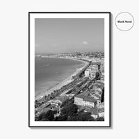 French Riviera Black and White Fine Art Photo Print, Castle Hill View, France Poster