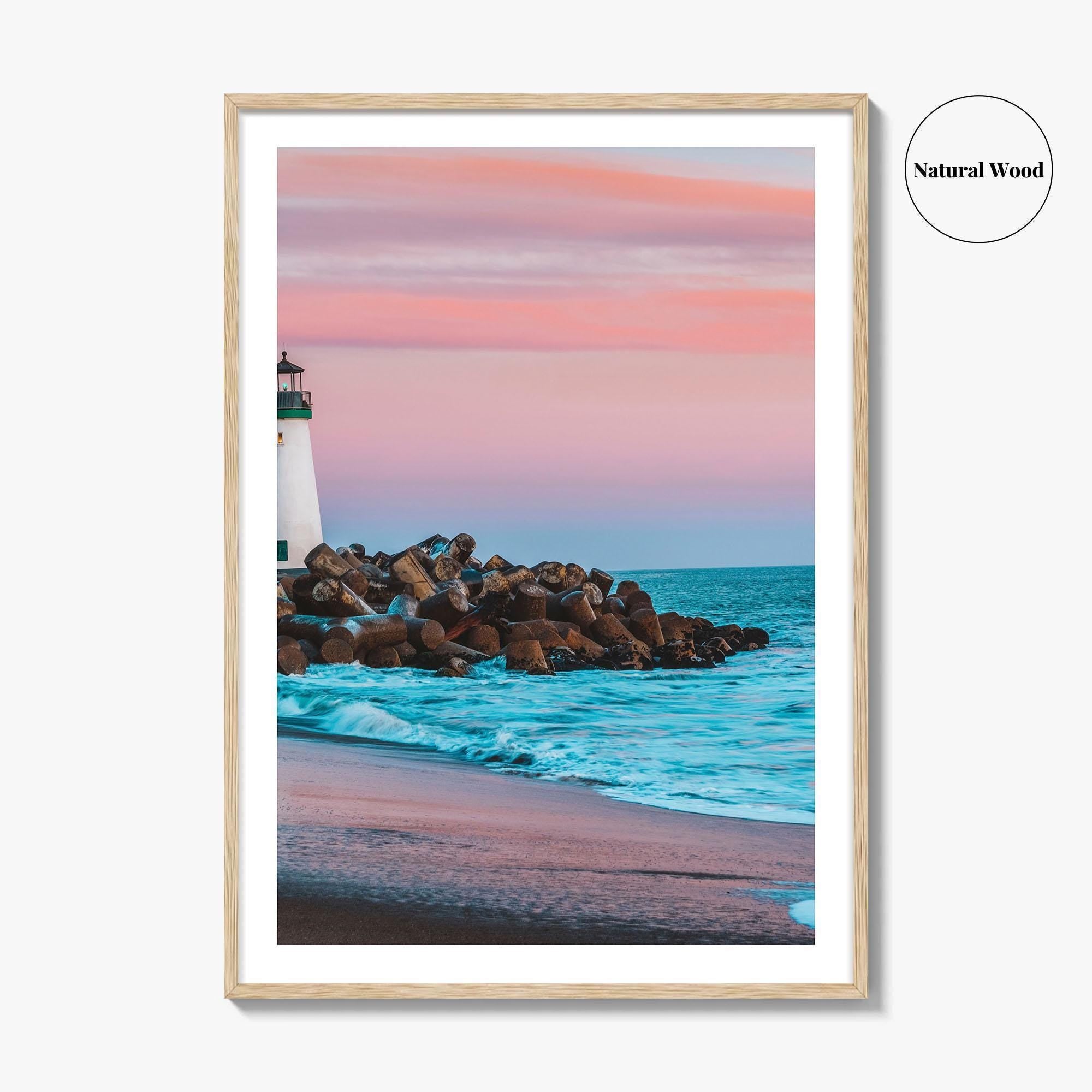 Santa Cruz Fine Art Photo Print, Breakwater Walton Lighthouse, California USA, Wall Decor Poster