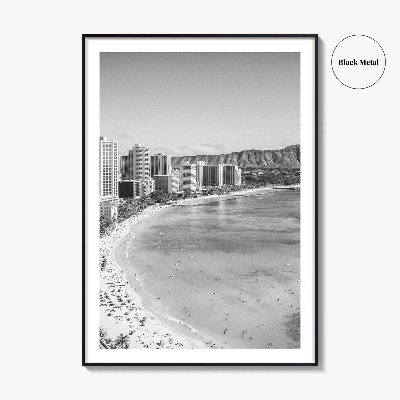 Honolulu Black and White Fine Art Photo Print, Diamond Head, Oahu Hawaii, USA