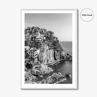 Manarola Black and White Fine Art Photo Print, Cinque Terre Italy Wall Decor Poster